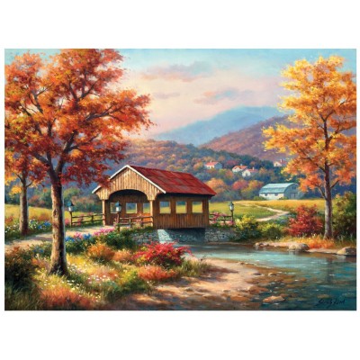 Sunsout - 1000 pièces - Sung Kim - Fall at the Covered Bridge