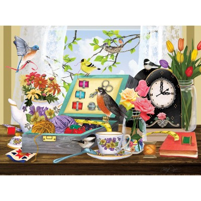 Bluebird-Puzzle - 1000 Teile - Ashley Davis - Sewing Kit and Teacup