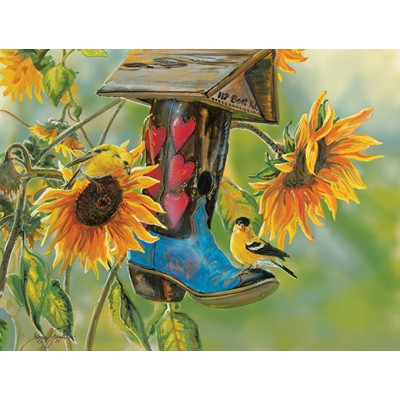 Bluebird-Puzzle - 500 Teile - Janene Grende: Vogelhaus im Gummistiefel