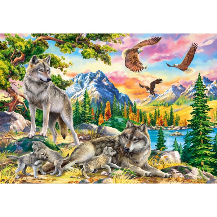Puzzle Castorland-104970 Wolf Family and Eagles
