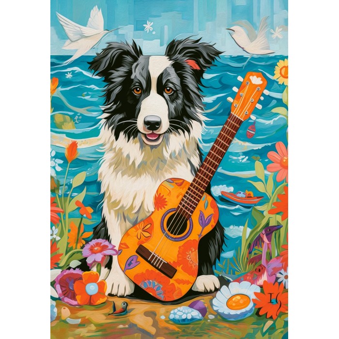 Puzzle Castorland-54008 Collie, Guitar and the Sea