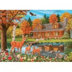 Puzzle  Cobble-Hill-47036 Cottage Teich (Familie)