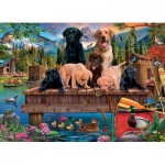 Puzzle  Cobble-Hill-47038 Welpen und Enten (Familie)
