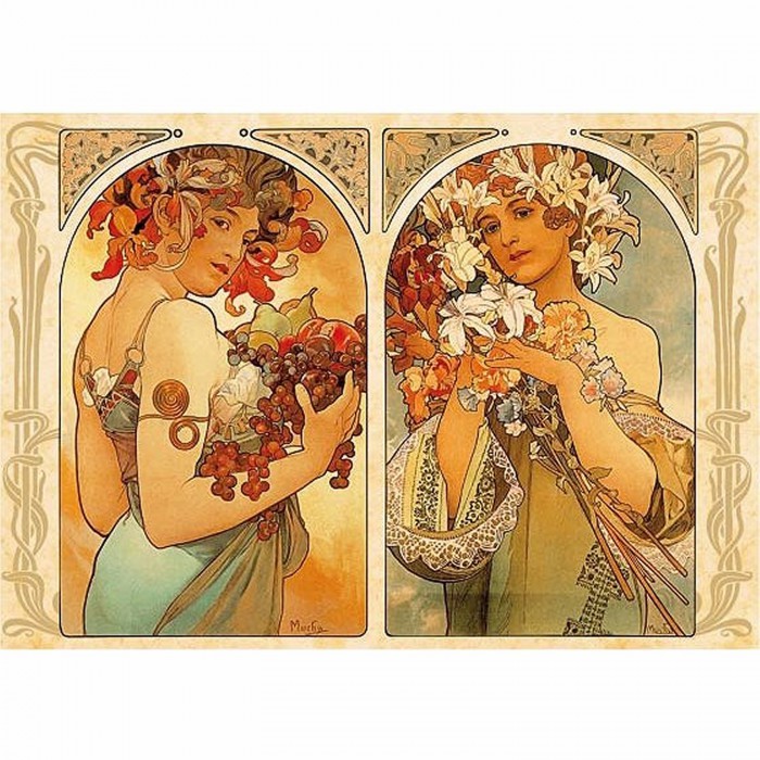 Dtoys-70074 Jigsaw Puzzle - 1000 Pieces - Alphonse Mucha : Fruit and Flower Dyptich