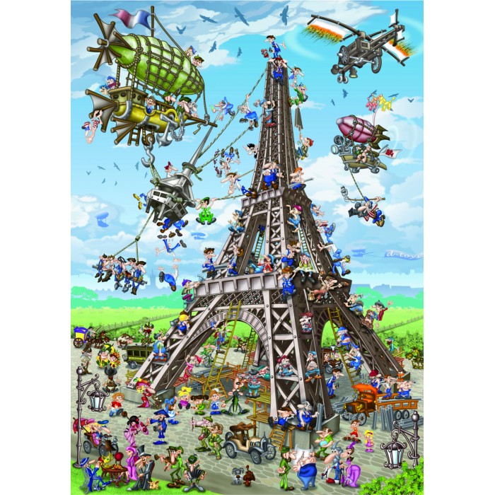 Puzzle Dtoys-74683 Cartoon Collection - Construction de la Tour Eiffel