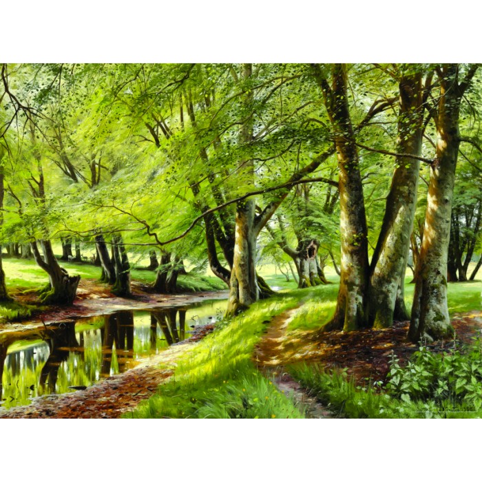 Puzzle Dtoys-77622 Peder Mørk Mønsted - A Summer Day in the Forest with Deer in the Background