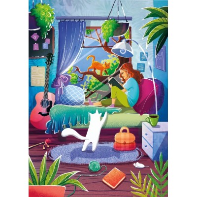 Puzzle  Magnolia-7051 Fille et Chats