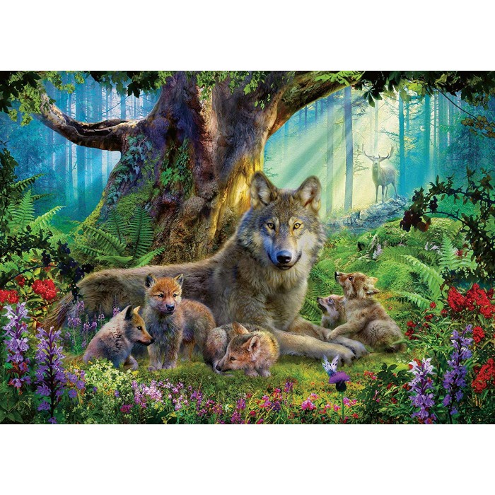 Puzzle Ravensburger-00477 Familie der Wölfe im Wald