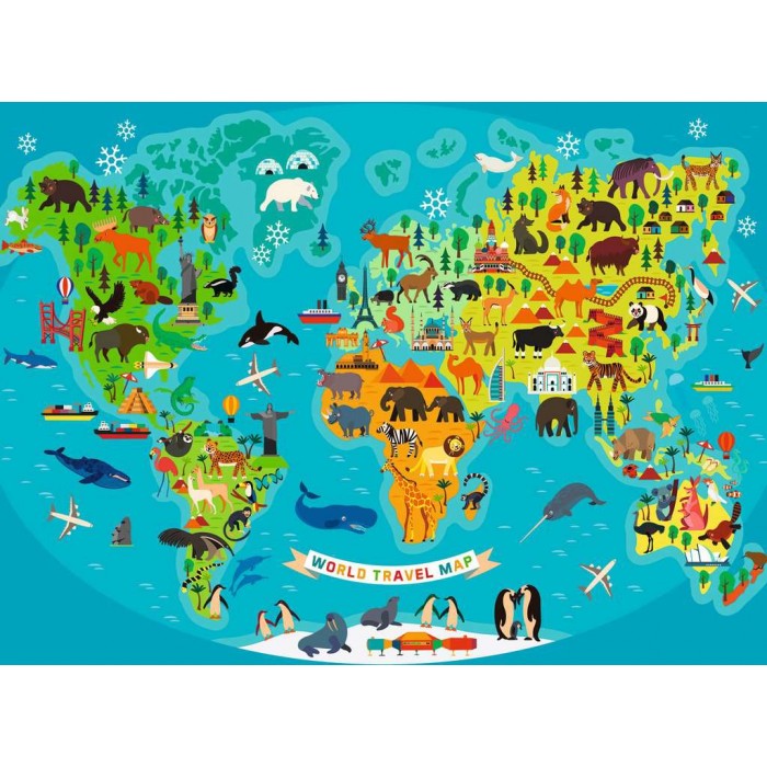 Puzzle Ravensburger-13287 XXL Pieces - Animals World Map