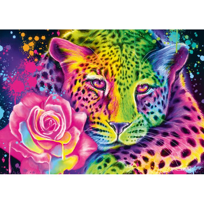 Puzzle Schmidt-Spiele-58514 Neon Regenbogen-Leopard