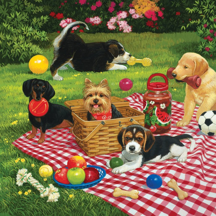 Puzzle Sunsout-30476 William Vanderdasson - Puppies take over