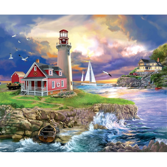 Puzzle Sunsout-31540 Bigelow Illustrations - Sunset Point Lighthouse