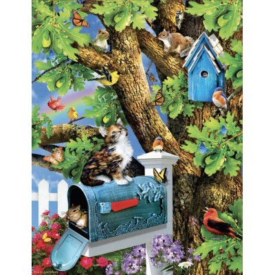 Puzzle  Sunsout-35240 Kitty and Birdhouse