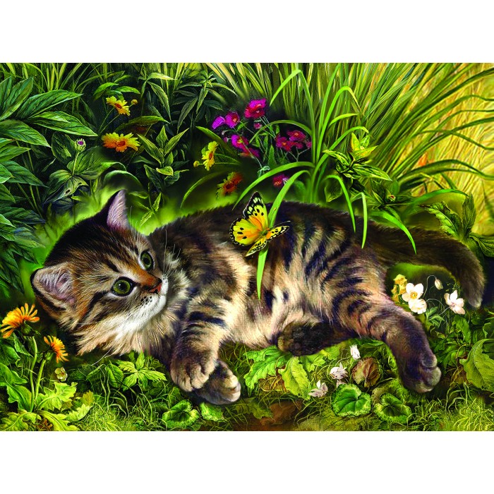 Puzzle Sunsout-39208 Nadia Strelkina - Garden Kitten Play
