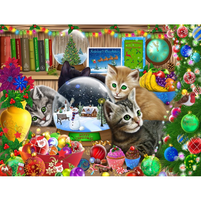 Puzzle Sunsout-39211 Pièces XXL - Chatons et Boule à Neige