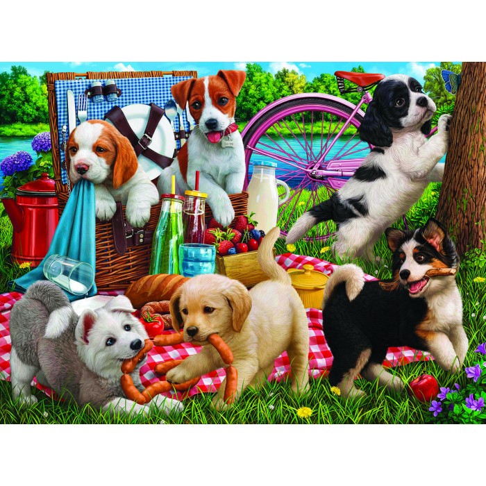 Puzzle Sunsout-42968 Puppies on a Picnic