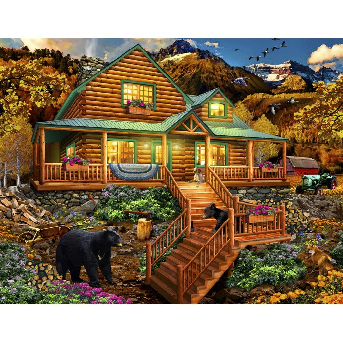 Puzzle Sunsout-46008 Chris Dubrowolski - Mountain Cabin Visitors