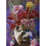 Puzzle  Sunsout-67655 Pièces XXL - Chat et Fleurs Asiatiques